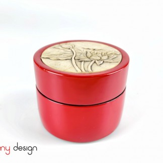 Red cylinder box with stone lid / Small size 10xH8.5 cm